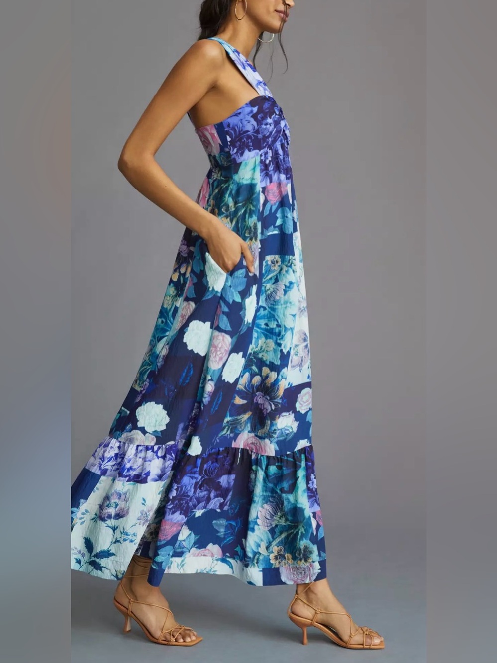 Maeve Anthropologie Floral Patchwork Halter Maxi Dress XS